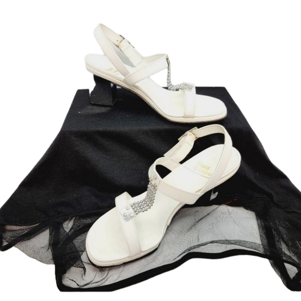 Rinaldi by Luigino/Stra White Sandals - Metal Front‎ Mirror Heels Size Size 6.5